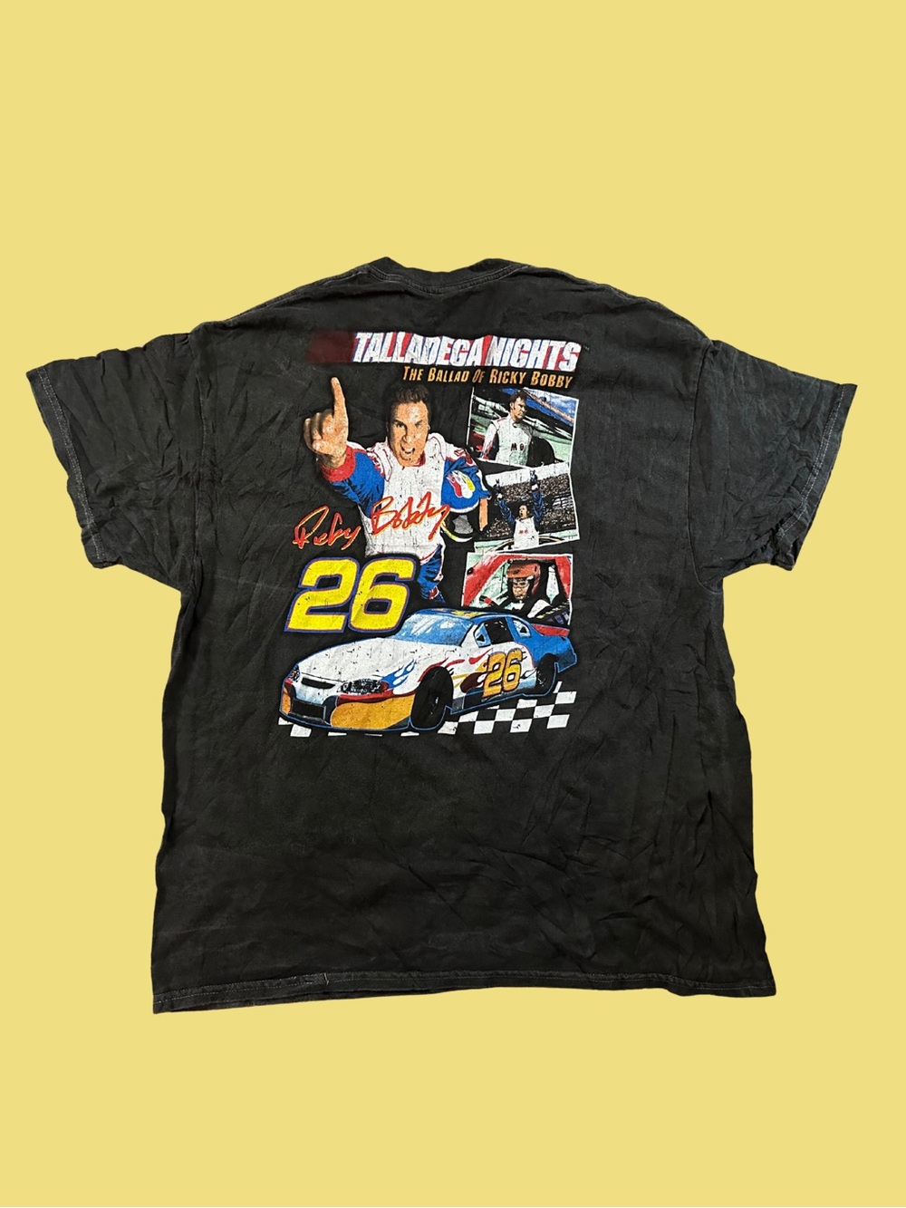 Black Talladega Nights Graphic Tee with Yellow & Blue Ricky Bobby Signature